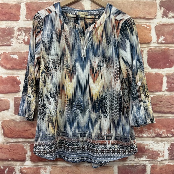 Energe World Wear Top Women's M Multicolor Boho Paisley Button Back Tunic Shirt - Picture 6 of 8